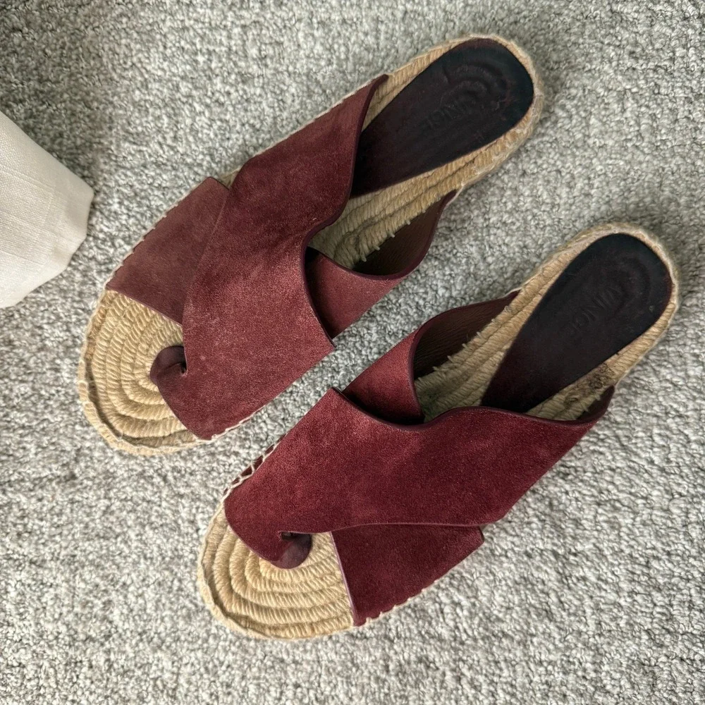 Vince Suede Espadrille Criss Cross Strap‎ Slip On Slides Sandals Size 8 M Maroon